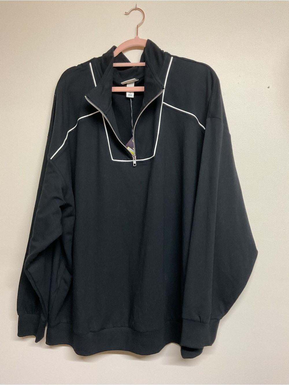 Ava & Viv Black Zip-Up Pullover with White Piping